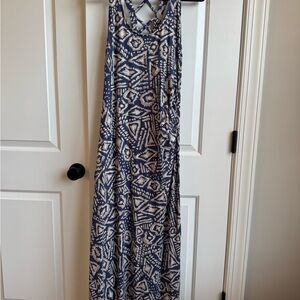Toad&Co Blue and Cream Printed Crisscross-Back Maxi Dress